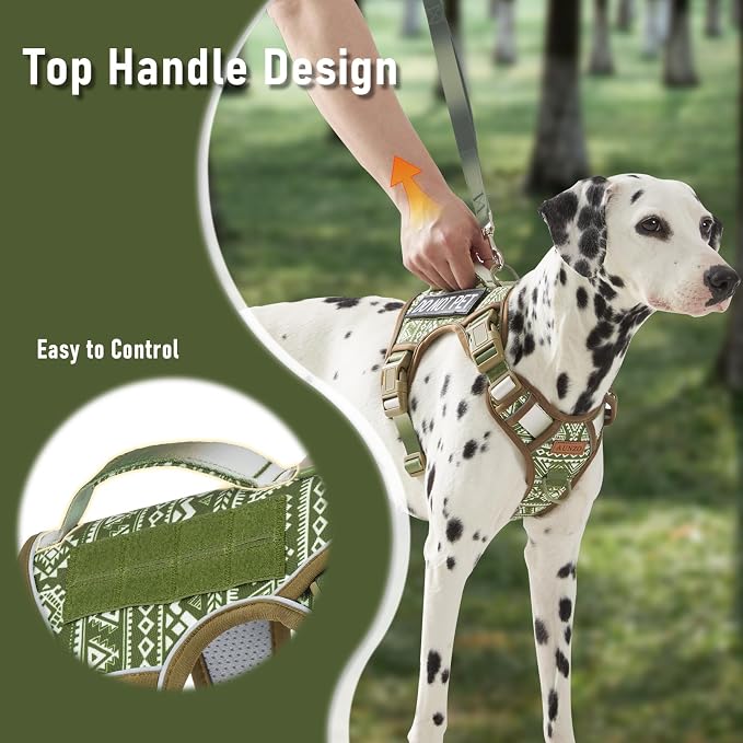 AUNZO Service Dog Vest Harness with 2 Velcro Patches, No Pull Dog Harness for Walking Training Hiking, Metal D-Rings Easy on/Off Neck Buckle Reflective Strips Soft Padded Handle, Green