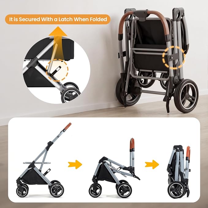 Dog Strollers for Small Medium Dogs Cats 44 lbs,3-in-1 Detachable Pet Carrier Stroller,4 Wheels One-Hand Fold Travel Carriage with Storage Basket,Pet Pad,Cup Holder,Khaki