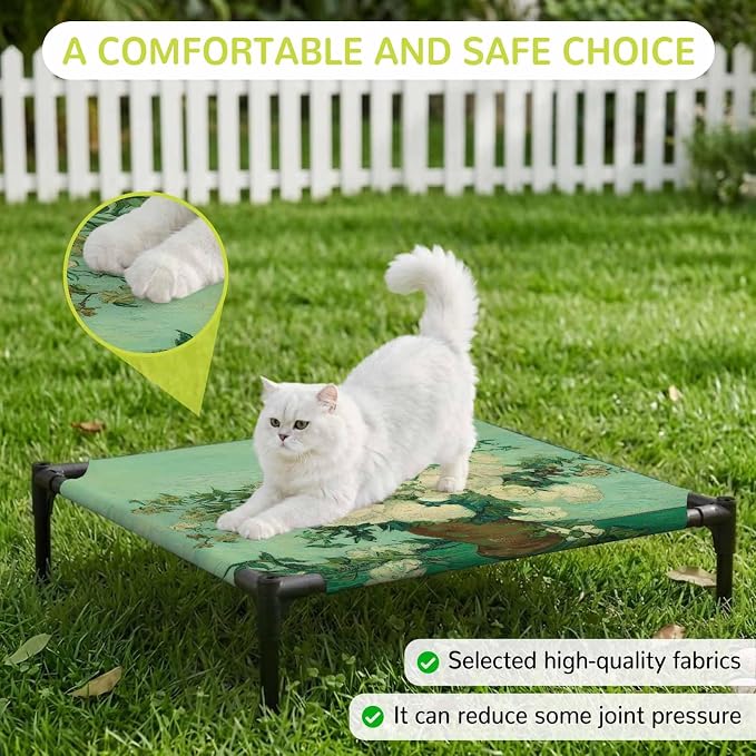 Outdoor Elevated Dog Bed for Small Dogs, Botanical Flowers Breathable Cooling Raised Dog Cot for Indoor/Outdoor, Farmhouse Blossom Vase Floral Branches Waterproof Elevated Pet Beds, S 20 x 20 in