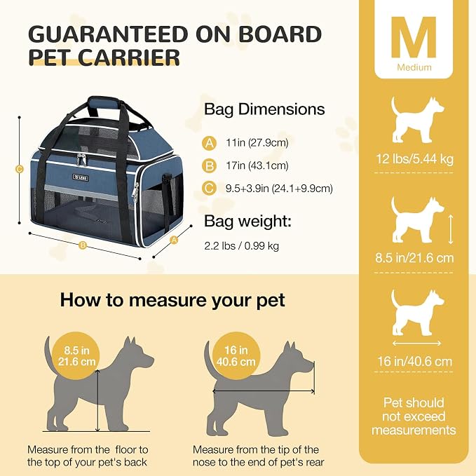Lekereise Top-Expandable Pet Carrier 17x11x9.5 Inch Alaska Hawaiian Airline Approved Soft Sided Underseat to 12lbs Travel Carriers for Small Dogs and Cats with Locking Safety Zippers Anti-Scratch Mesh