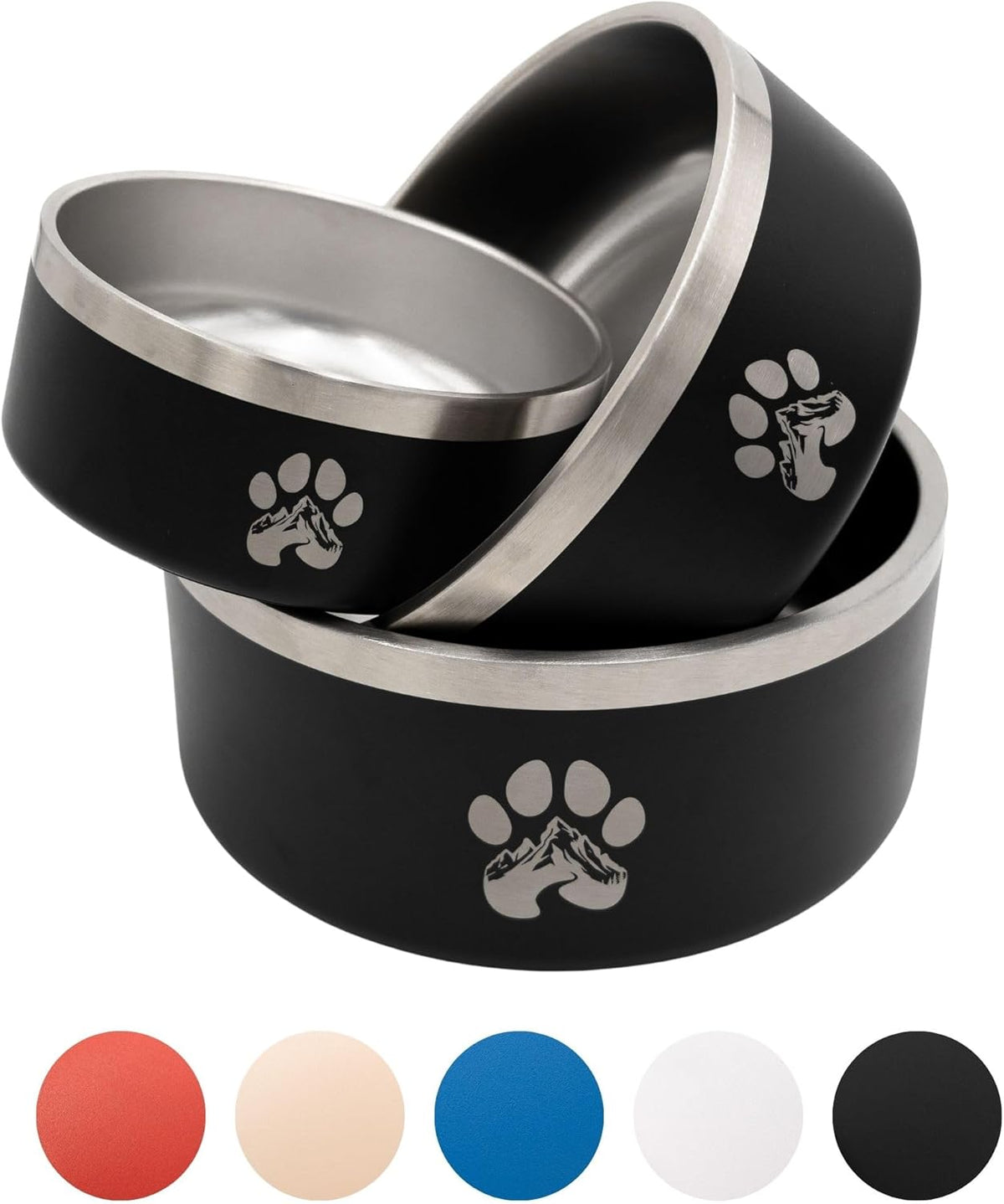 Stainless Steel Dog Bowl for Small-Large Dogs | Double Wall Insulated, Non-Slip Base Heavy Duty Water and Food Bowls for Dogs & Cats | Pet Safe BPA Free & Dishwasher Safe | 32 Oz - Black