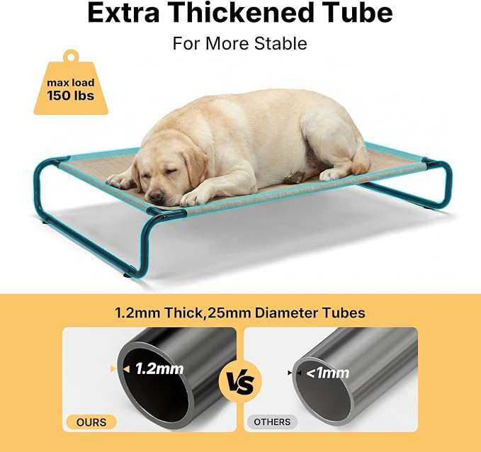 Veehoo Cooling Elevated Dog Bed, Outdoor Raised Dog Bed for Large Dogs | Dog Cot with Thickened Frame, Durable Teslin Mesh & Anti-Slip Rubber Feet, Pet Hammock for Indoor or Camping, 49", Beige