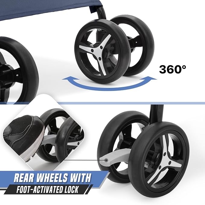 Small Dog Stroller for Small Dogs 10 lbs -22lbs Puppy Stroller Medium Dog Wagon Stroller Small Pet Stroller for Cats, Cat Strollers for 2 Cats, Rear Storage, Navy Blue