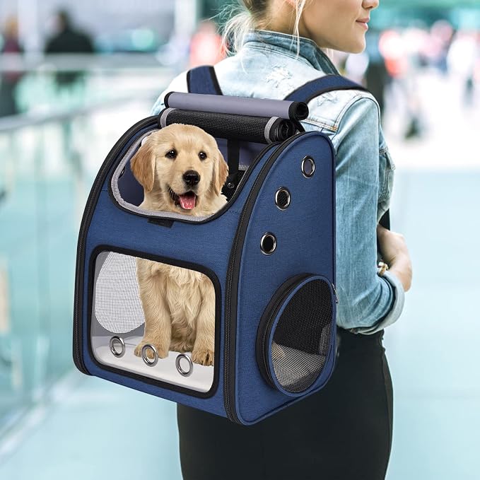 Expandable Cat Carrier Backpack,Large Space,Airline Approved,18 lbs | Portable Pet Carrier Backpack with Super Ventilated, Ideal for Traveling/Hiking /Camping/ Vet, Blue
