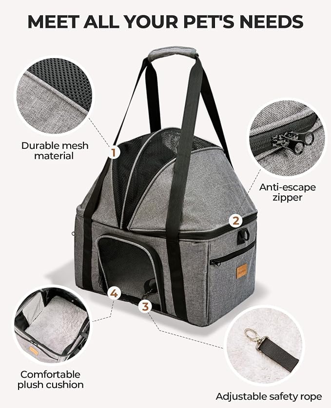 BurgeonNest Top-Expandable Large Cat Carrier, Soft-Sided Cat Bag for Medium & Large Cats Up to 25 lbs, Upgraded Small Dog Car Seat, Pet Travel Bag with Semi-Open Canopy