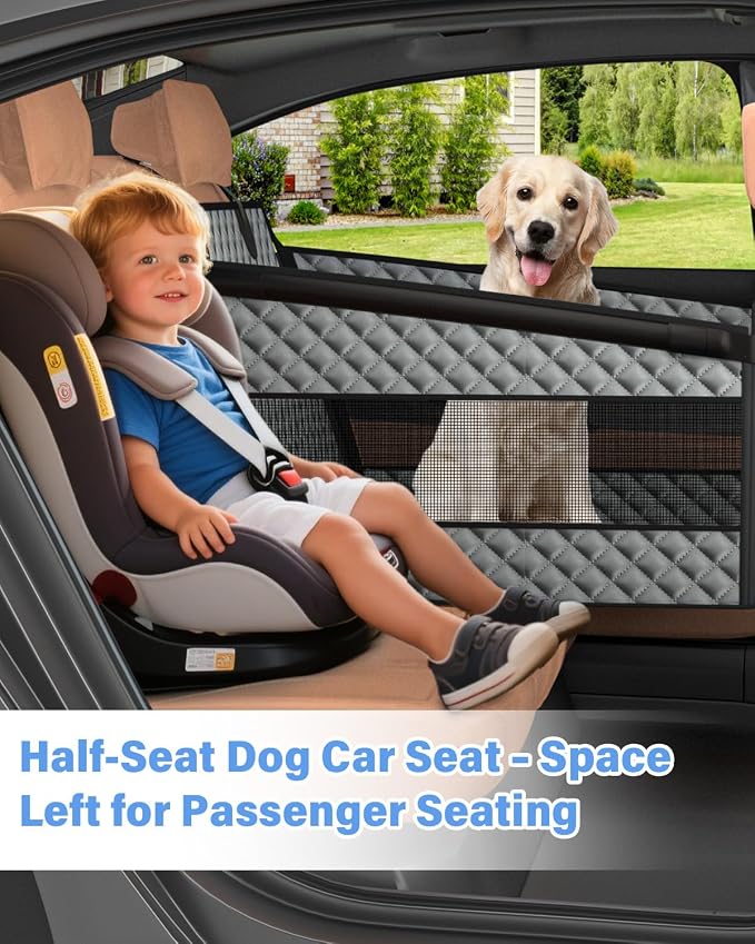 Instraella Dog Car Seat for Large Dogs, Hard Bottom Half Back Seat Extender | For Medium & Large Dogs, Fits Cars, SUVs & Trucks, Waterproof & Non-Slip with Mesh Windows, Leash Slot & Room for a Passenger