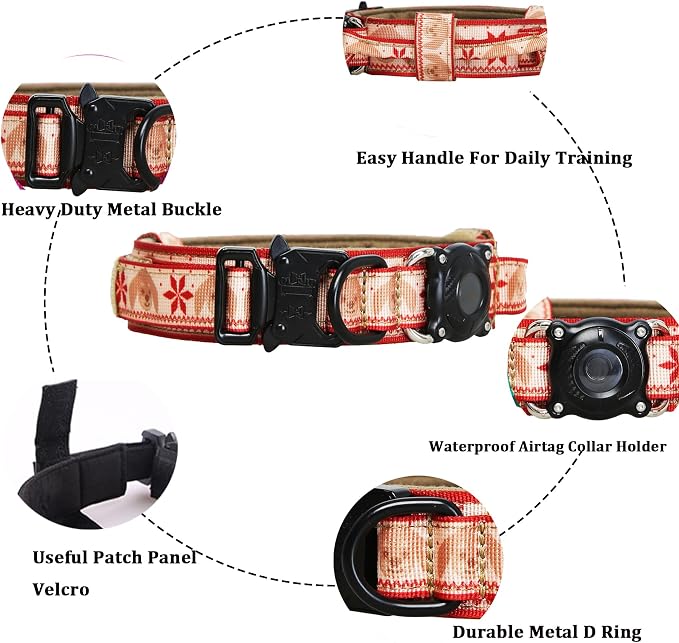 AirTag Dog Collar for Large Dogs Tactical Dog Collar with AirTag Holder | Upgrade Waterproof,Control Handle,Quick-Release Metal Buckle,1000D Nylon Fabric,Soft-Padded Webbing,Velcro Patch,XL