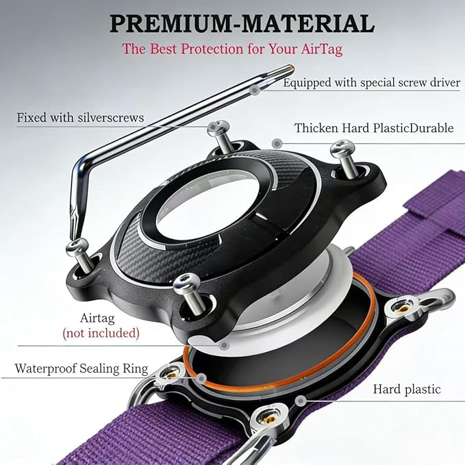 AirTag Dog Collar for Large Dogs Tactical Dog Collar with AirTag Holder | Upgrade Waterproof,Control Handle,Quick-Release Metal Buckle,1000D Nylon Fabric,Soft-Padded Webbing,Velcro Patch(Purple,L)