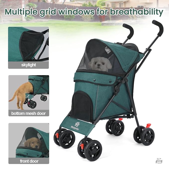3 in 1 Pet Stroller for Small Dogs and Cats, Foldable Pet Stroller with Cats and Dogs Jogger Travel Strollers, 4 Wheels, Breathable Mesh, Large Capacity, Easy to Carry (Dark Green)