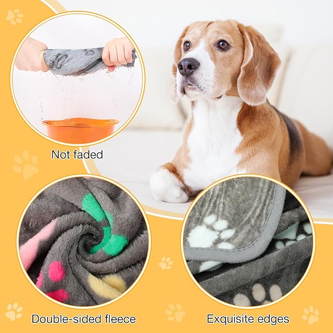 Chumia 18 Pcs Fleece Pet Blanket Soft Warm Sleep Mat Fluffy Cute Puppy Supplies Paw Bone Star Elephant Dot Heart Print Design Bed Blankets for Dog Cat Kitten Animals(23 x 16 Inch,Cute)