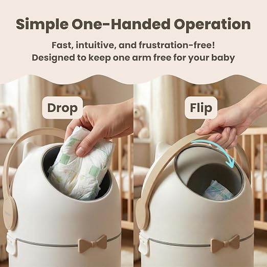 iTouchless 4 Gal Nursery Bin | Odor-Locking Diaper Pail Bin | Boho Ivory | Rotating Ball Seal Traps Smells | Soft Neutral Accent Color | Fits Any Standard Trash Bag | Flip-Up Handle Opens One-Handed