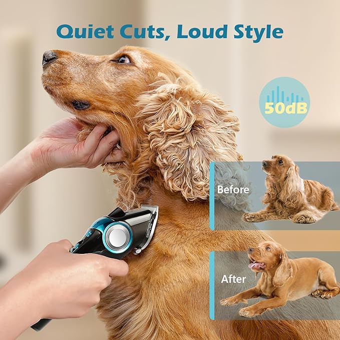 Dog Clippers for Grooming with 5-in-1 Blade, Dog Grooming Kit Cordless Rechargeable Hair Trimmer Detachable Stainless Steel Blade Pet Shaver for Small Puppy Paw Face Head Body