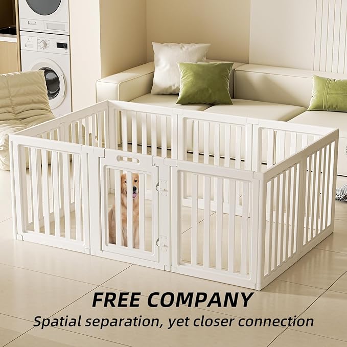 LoveTail Clear Dog Play Pen,Pet Playpen with Door,Easy to Clean and Install Puppy pens for Both Indoor and Outdoor use (White, 30.3" Height, 8PCS)