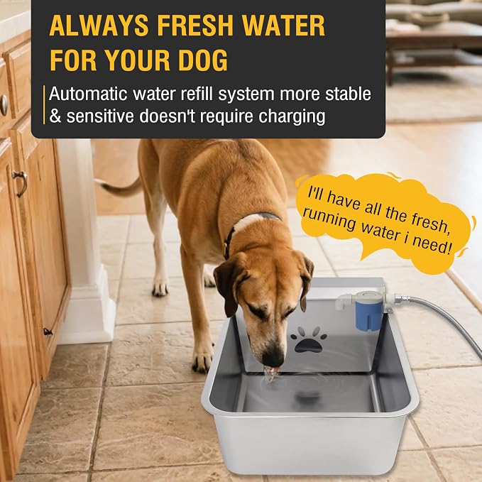 5Gal/20L Automatic Dog Water Dispenser, 78.7" Hose Stainless Steel Bowl | X-Large Auto-Fill, Float Valve Dog Water Bowl, Anti Tip Fit 3/4'' GHT Outdoor/Indoor Faucet for Livestock Animal Drinking