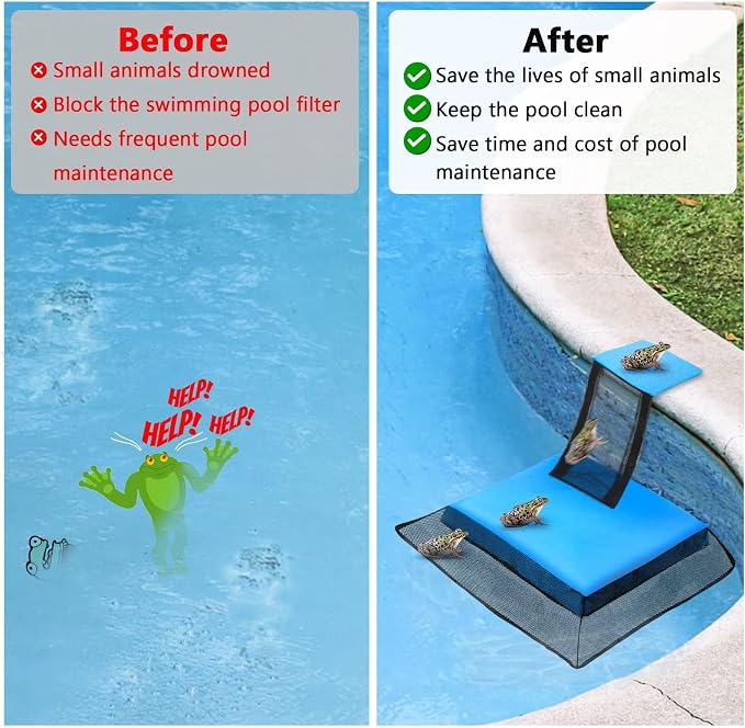 Pool Animal Saving Escape Ramp, Frog Saver for Swimming Pool Critter, Rescue for Frog, Toads, Lizards, Ducks, Snakes, Squirrel, Chipmunk, Mice, Reduces Pool Maintenance Accessories, (2 PCS Blue)