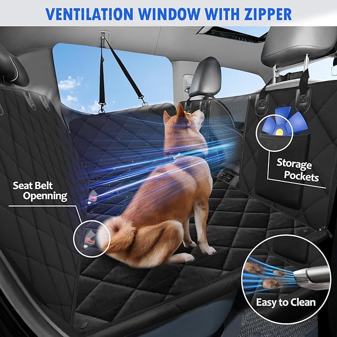 Back Seat Extender for Dogs-Large Space, Hard Bottom Dog Car Seat Cover for Back Seat with Blankets, Sturdy Backseat Extender for Dogs, Waterproof Dog Hammock for Car, SUV, Truck