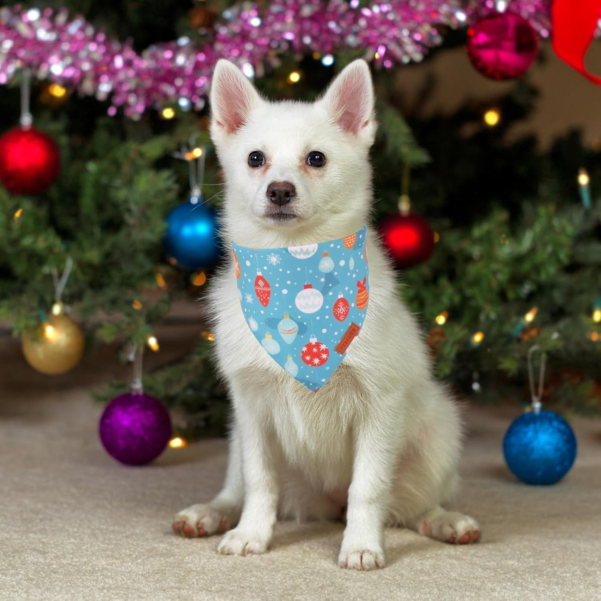 PTDECOR Christmas Dog Bandana, Xmas Light Bulb Santa Reversible Holiday Dog Scarf, Triangle Christmas Bandanas for Medium Large Dogs Pets (Large)