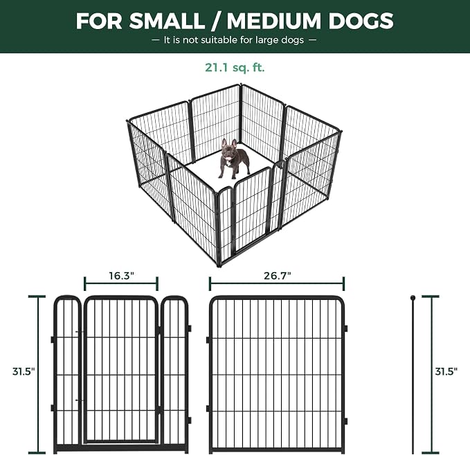 FXW Homeplus Indoor Dog Playpen with Washable Pee Pad, 32" H, 8 Panels | Calm Indoor Play Area, Super Absorbent Pad for Easy Cleanup, for Small & Medium Dogs, Patented