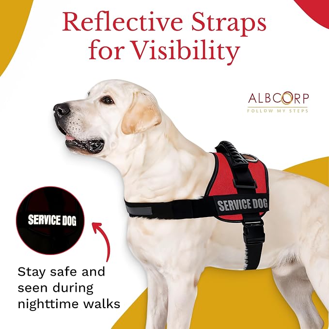 Service Dog Vest Harness – Reflective Service Animal Vest with Handle, No-Pull Adjustable Mesh Padding – XXS–XL – 2 Removable Patches (Large, Red)