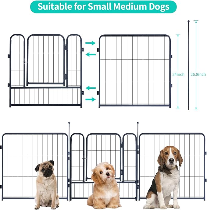 Dog Playpen,Portable Outdoor Dog Fence, Dog Playpen for Large/Medium/Small Dogs, Dog Fences for The Yard,with Doors Foldable Metal (24 inch, 24 Panels)