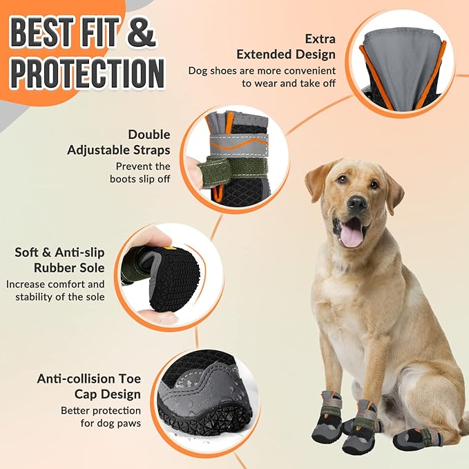 SlowTon Dog Shoes for Large Small Medium Dogs - Breathable Dog Boots for Summer Hot Pavement, Paw Protector for Outdoor Walking Winter Snow, Anti-Slip Rubber Dog Booties for Hardwood Floor (Black, 8)