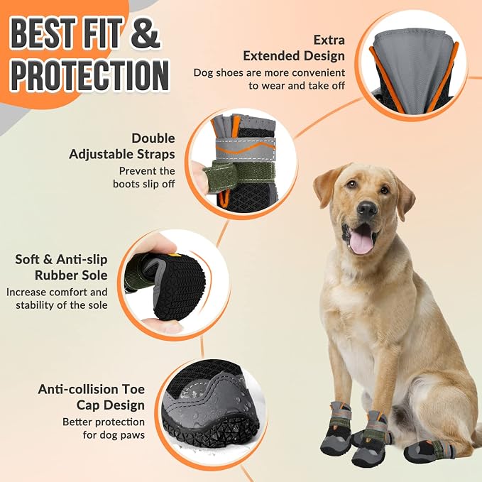 SlowTon Dog Shoes for Large Small Medium Dogs - Breathable Dog Boots for Summer Hot Pavement, Paw Protector for Outdoor Walking Winter Snow, Anti-Slip Rubber Dog Booties for Hardwood Floor (B OR, 5)