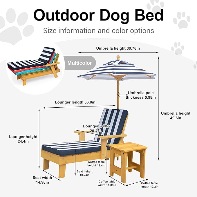 Elevated Dog Bed for Large Dogs with Waterproof Canopy | Indoor/Outdoor Pet Chaise for Backyard, Pool, Beach | Removable Cushion & XL Shade Umbrella | Modern Patio Furniture for Pets