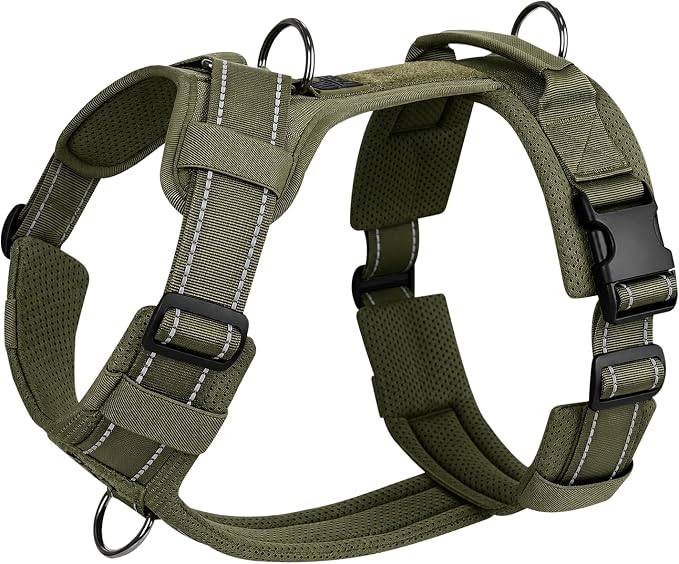 OneTigris Soft Padding No Pull Dog Vest Harness for Medium and Large Dogs | High-tensile Nylon, Adjustable, Reflective, 1 Handle, 3 D-rings, Lightweight, Tough, Easy on/off Tactical Dog Harness