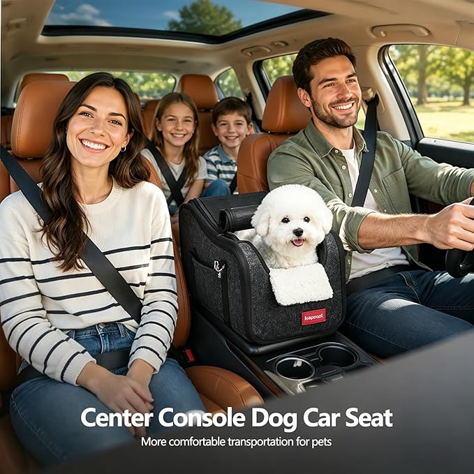 Center Console Small Dog Car Seat,Portable Pet Cat Puppy Booster Armrest Carseat Up to 11lbs,Equipped with a Breathable Protective Cover Net to Prevent Escape with Washable Fluffy Cushion and Pillow