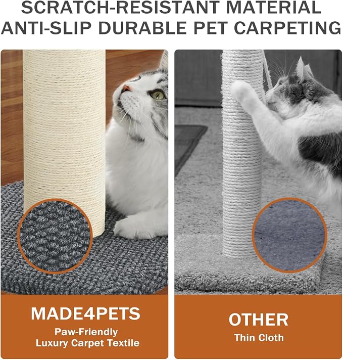 Made4Pets Cat Scratching Post with Sisal & Carpet for Indoor Cats, 23.6" | Cat Scratcher with Wide Stable Base, Interactive Hanging Toys, Ideal for Kittens, Small Cats and Everyday Indoor Play