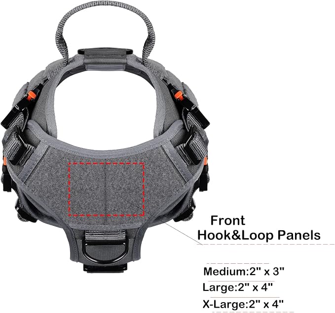 ICEFANG Tactical Dog Harness for Medium Dogs,Full Metal Buckles Dog Vest | with MOLLE, Reflective,Adjustable,2 Leash Clips,Control Handle,No Pull,Soft Padded,Grey,Medium