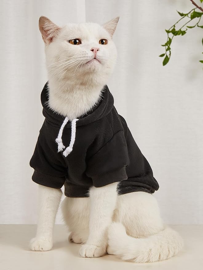 QWINEE Basic Dog Hoodie Sweatshirt Puppy Sweater Warm Cat Costumes Pet Clothes for Chihuahua Puppy Kitten Small Medium Dogs Black and Grey Small
