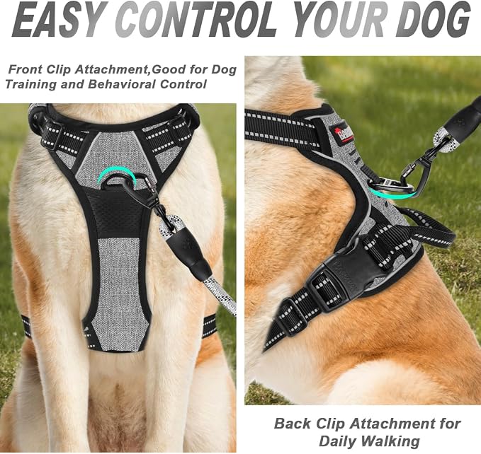 BARKBAY Dog Harness No Pull for Medium Sized Dog Front Back Clips,Dog Vest | Soft Padded No Choke With Handle,Easy On&Off,Adjustable Reflective For Walking Training Running(Dark Grey,M)