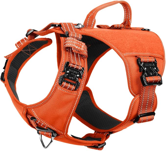 ICEFANG Quick-Moving Tactical Dog Harness X-Large Dogs,No Pull Dog Vest | Control Handle,Reflective,Full Metal Buckles,Adjustable,Hook-and-Loop Panel,Soft Padded,Orange,X-Large