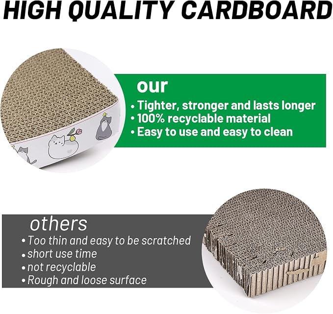 PatiencET Cat Scratcher Cardboard 4 Pack Cat Scratch Pad | Reversible, Curve Design, Durable, Indoor Cats, Lounger Sofa, Multi-Room Use