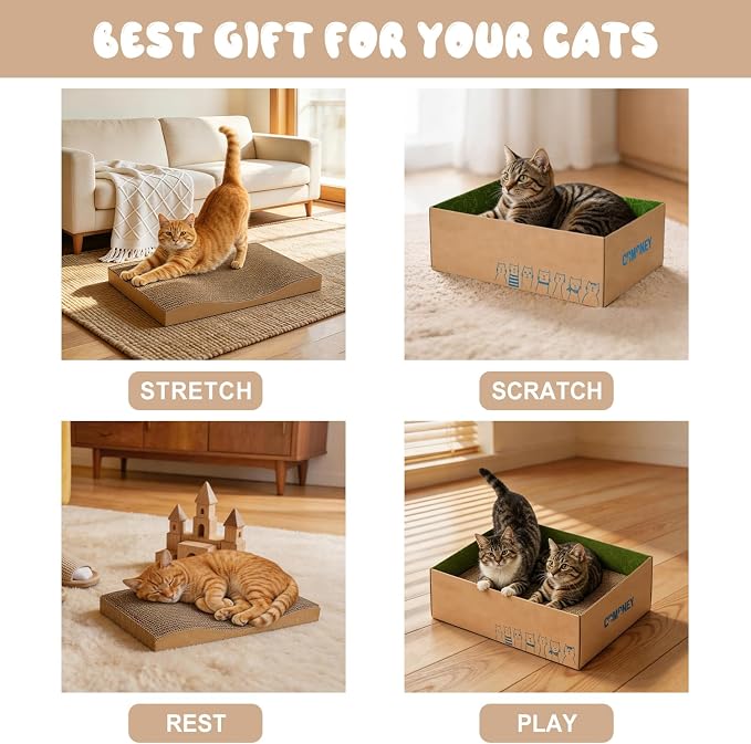 Comoney Cat Scratcher 5 Pack, Reversible Corrugated Cardboard Cat Scratch Pads for Indoor Cats, Cat Scratching Boards to Protect Furniture, Cats