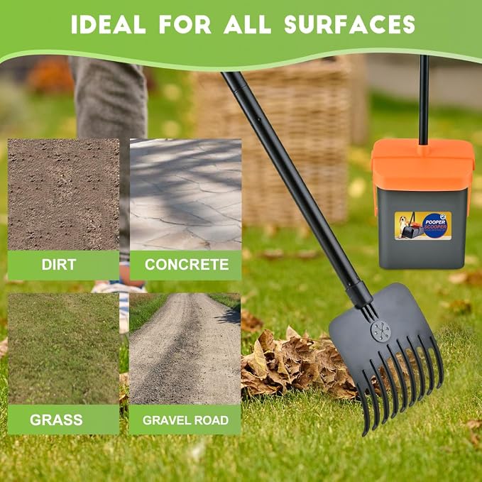 Dog Pooper Scooper for Large Dogs, 46" Long Handle Adjustable Pooper Scooper for Large Dogs，Dog Pooper Scooper with 75 Waste Bags，Large Capacity Swivel Bin & Rake