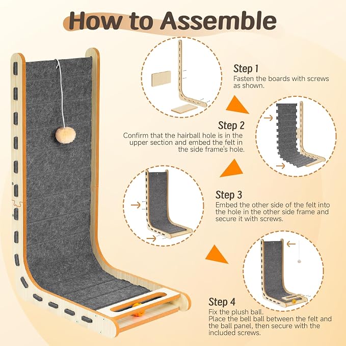 Cat Scratcher with Bell Ball Cat Scratch Pad L-Shaped Scratch Mat Vertical Cat Scratching Board for Indoor Cats Felt Cats Scratching Post Furniture Protector Kittens Cratchers Toys- Grey