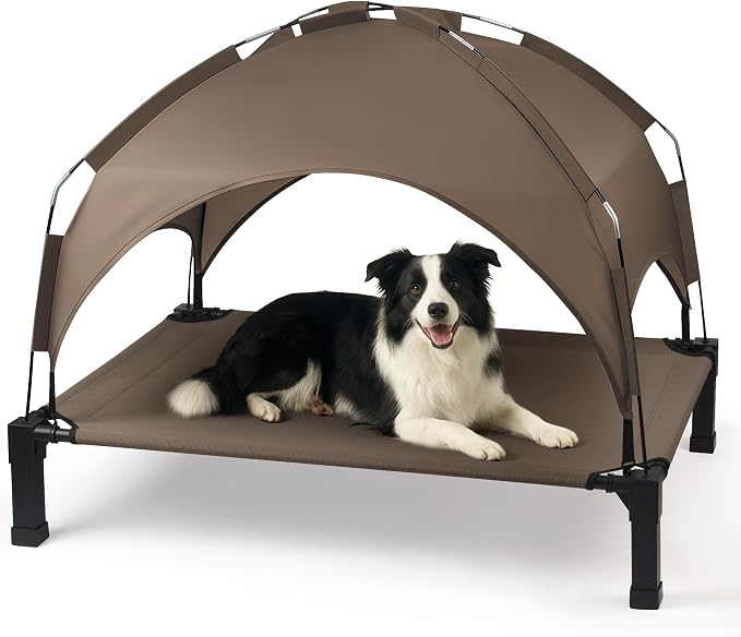 Elevated Dog Bed with Removable Canopy, Sun Protection Shade Tent Dog Cot | Portable Outdoor Dog Bed, Raised Pet Cooling Cot Bed for Dogs, 42in