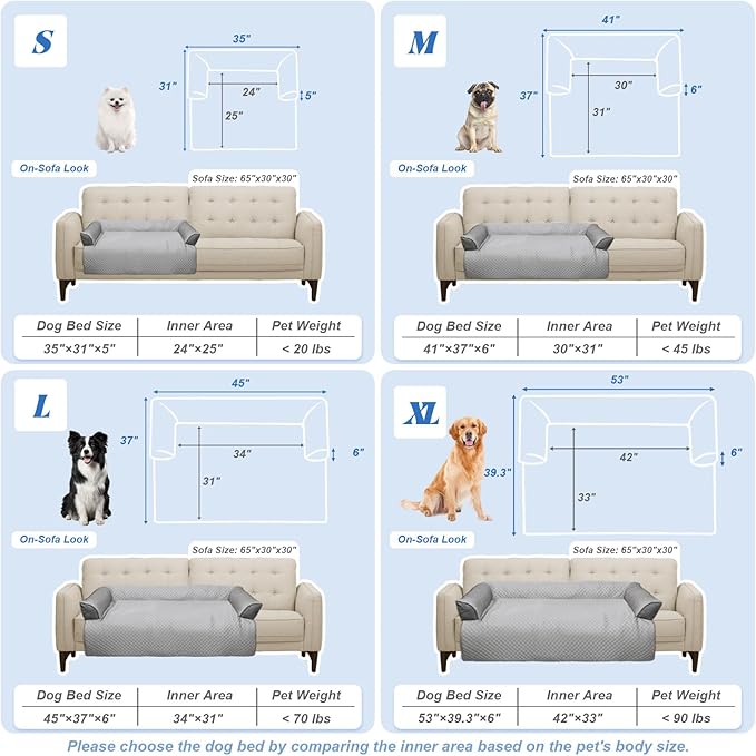 GGIB Cooling Dog Bed Mat with Bolster Pillow Washable Dog Couch Cover Breathable Summer Pet Couch Bed Protector Indoor(Small, Cooling Grey)