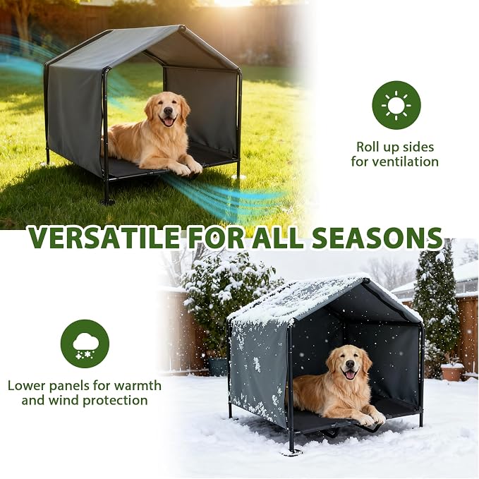 Outdoor Dog Tent with Bed, Dog Canopy Pet Shade Shelter Dog House | Dog House Outdoor Indoor Weatherproof, Outside Elevated Dog Cot Bed Dog Tent Shade，Dog Tent Outdoor