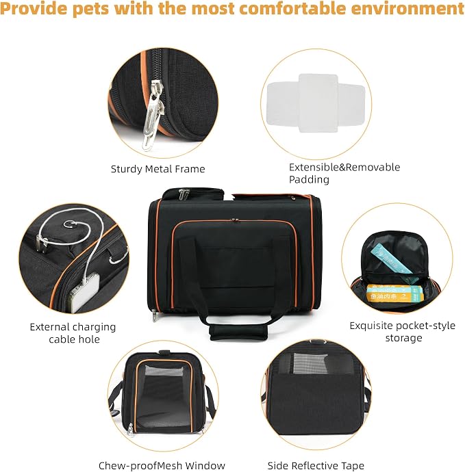 Cat Carrier,Portable Pet Carrier Bag for Cats and Small Dogs,Foldable Soft-Sided and Scratch-Proof mesh Cat Bag Pet Carriers,Airline Approved Pet Carrier,Pet Travel Carrier Up to 15 Lbs,Black