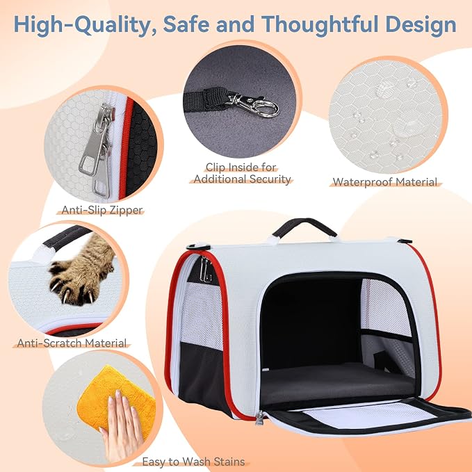 A 4 Pet Cat Carrier, Airline Approved Pet Carrier for Small Medium Cats Dogs Puppy with Safety Tether, Lightweight EVA Soft-Sided Bag, Anti-Collapse for Plane Car Train Vet
