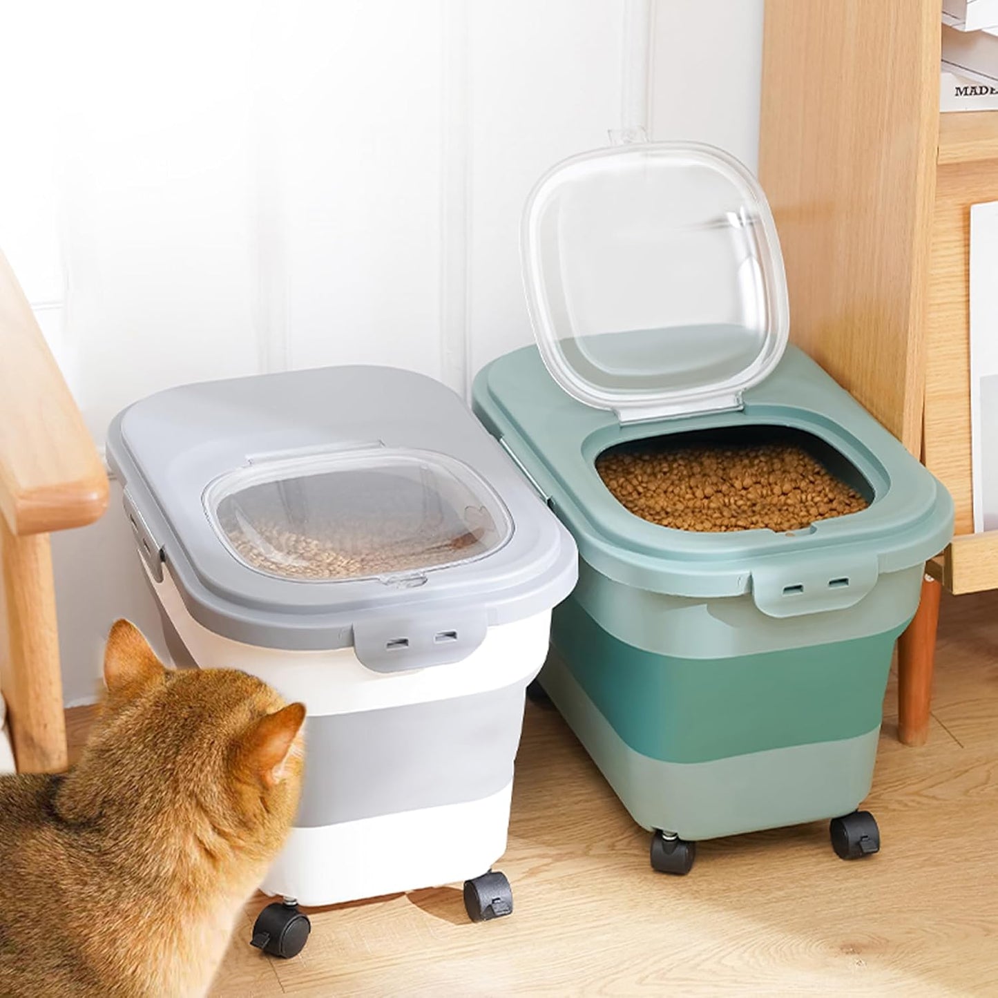 Collapsible Dog Food Storage Container with Lids, Airtight Rice Flour Cereal Sugar Bin Bucket, 20 25 30 Lbs Kitchen Accessories Holder Cat Pet Gift Travel Essentials Must Haves Gear Stuff Necessities