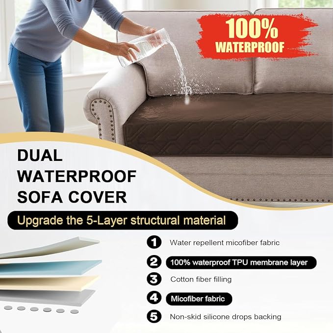 PrinceDeco Waterproof Couch Cover for Dogs Anti-Slip Dog Blanket Cover Washable for Furniture Sofa, Crate, RV Seats,Car, Pet Puppy Essentials (32x62 Inch, Brown)