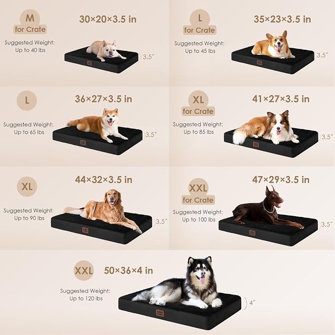 EHEYCIGA Orthopedic Dog Bed Large with Removable Washable Cover, 44IN Black | Egg Crate Foam Support, Durable Oxford fabric, Non-Slip Bottom, Machine Washable, Soft Waterproof Plush Pet Bed Mat For Crate