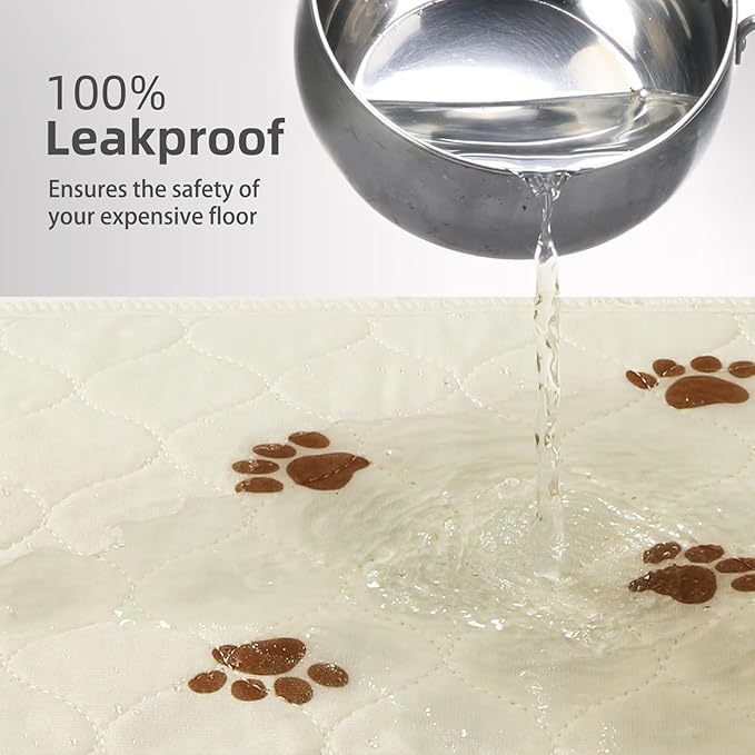 PUPTECK Washable Pee Pads for Dogs - Waterproof Reusable Puppy Potty Training Pads Whelping Mat - Fast Absorption Non-Slip Pet Food Feeding Mat (Beige, 48x60 Inch (Pack of 2))