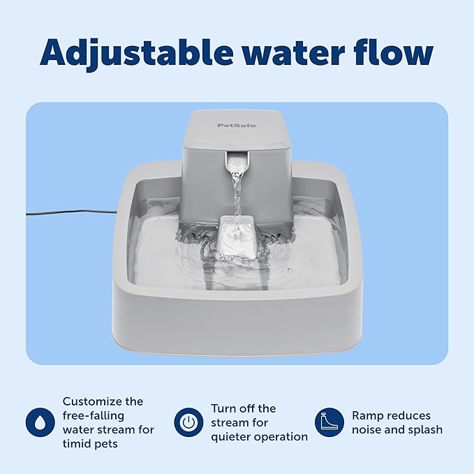 PetSafe Oasys 1 Gallon (128 Ounce) Medium Pet Fountain - Cat or Medium Breed Dog Water Fountain - Dishwasher Safe Filtered Water Dispenser with Flow Control - Filters Included - Easy to Clean