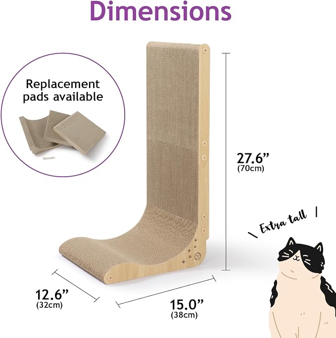 Necoichi Cardboard Cat Scratcher Wall for Indoor Cats - Cat Scratching Board, Cat Scratch Pad Lounger with Reversible Usability and Extra Comfort for Lounge, Curved (Oak, Regular)