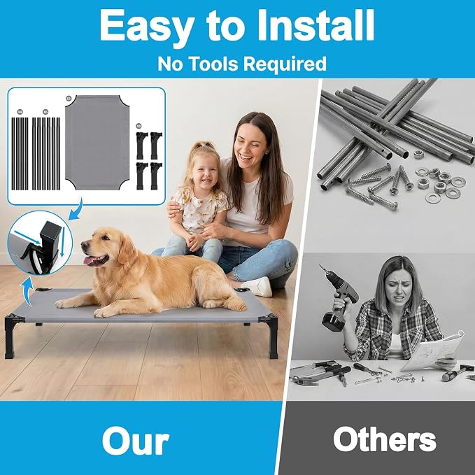 Elevated Dog Bed Raised Cooling Dog Cot for Large Dogs, Portable Indoor & Outdoor Pet Bed with No-Slip Feets Breathable Mesh Pet Bed for Camping Outdoor